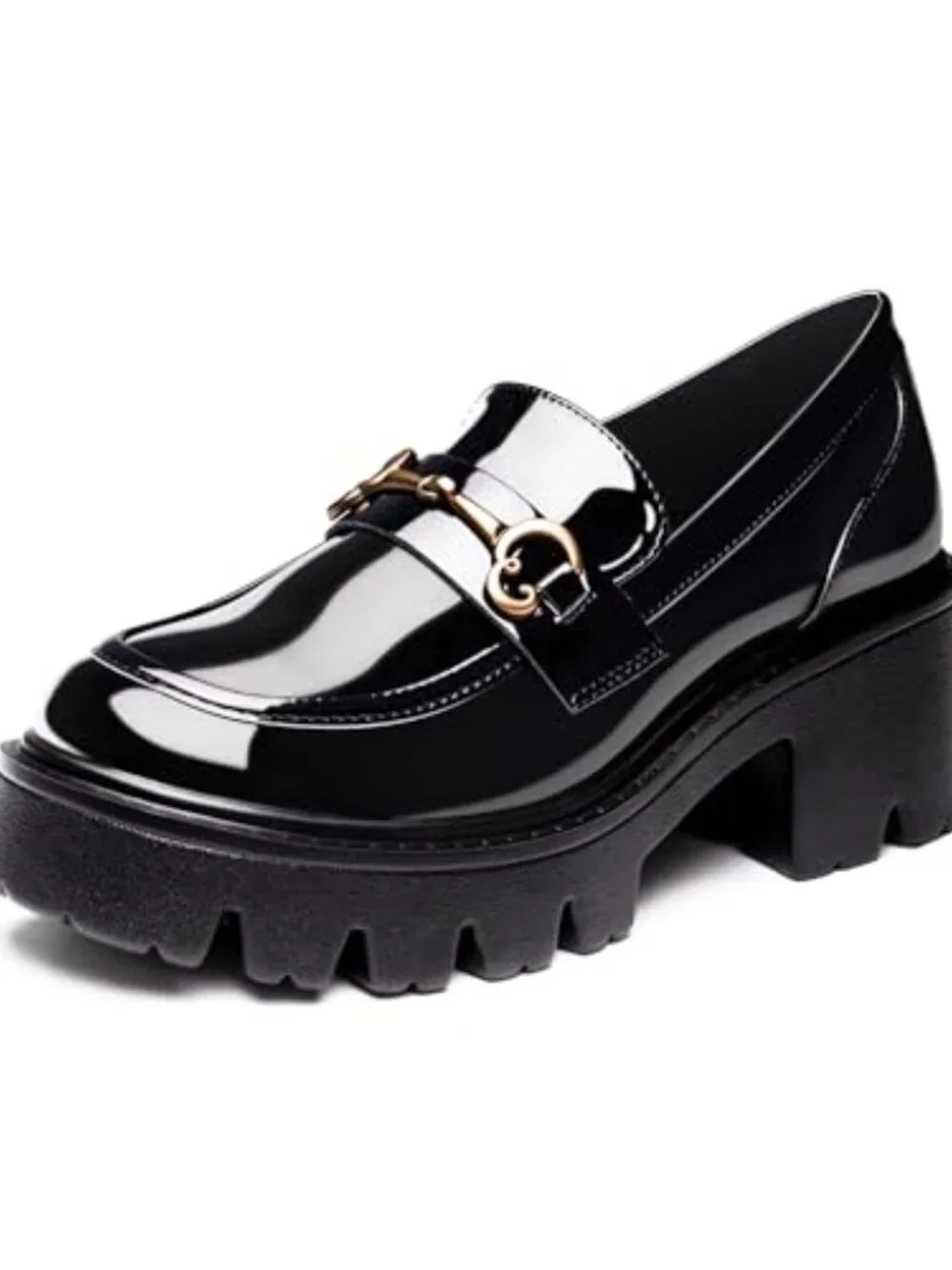 Platform Loafers with Chunky Block Heel & PU Sole for Work